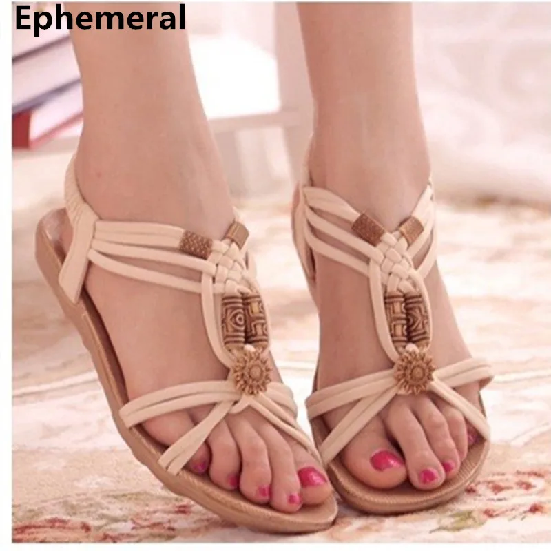 

2022 Ladies Sandals Flips Flops Summer Shoes Women Elastic Band Flat Sandalias Open Toe Beach Mujer Size 39 40 School Girl Beige