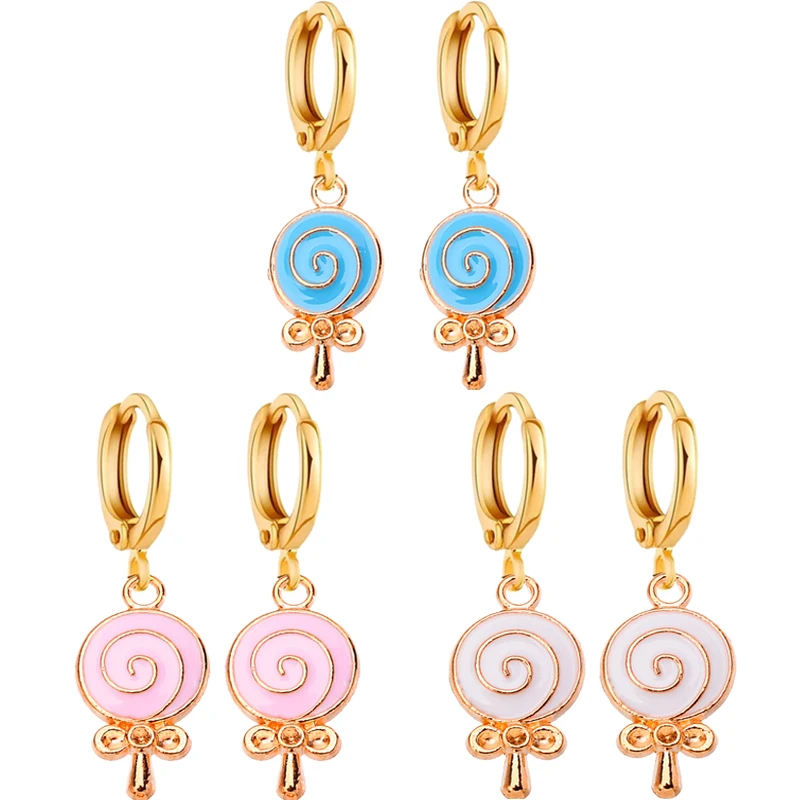 

Cute Enamel 2 Pairs 1*4.2cm Alloy Earrings Accessories Pink High Quality Dangling Hoop Earrings Lollipop Shape Ladies Pendant