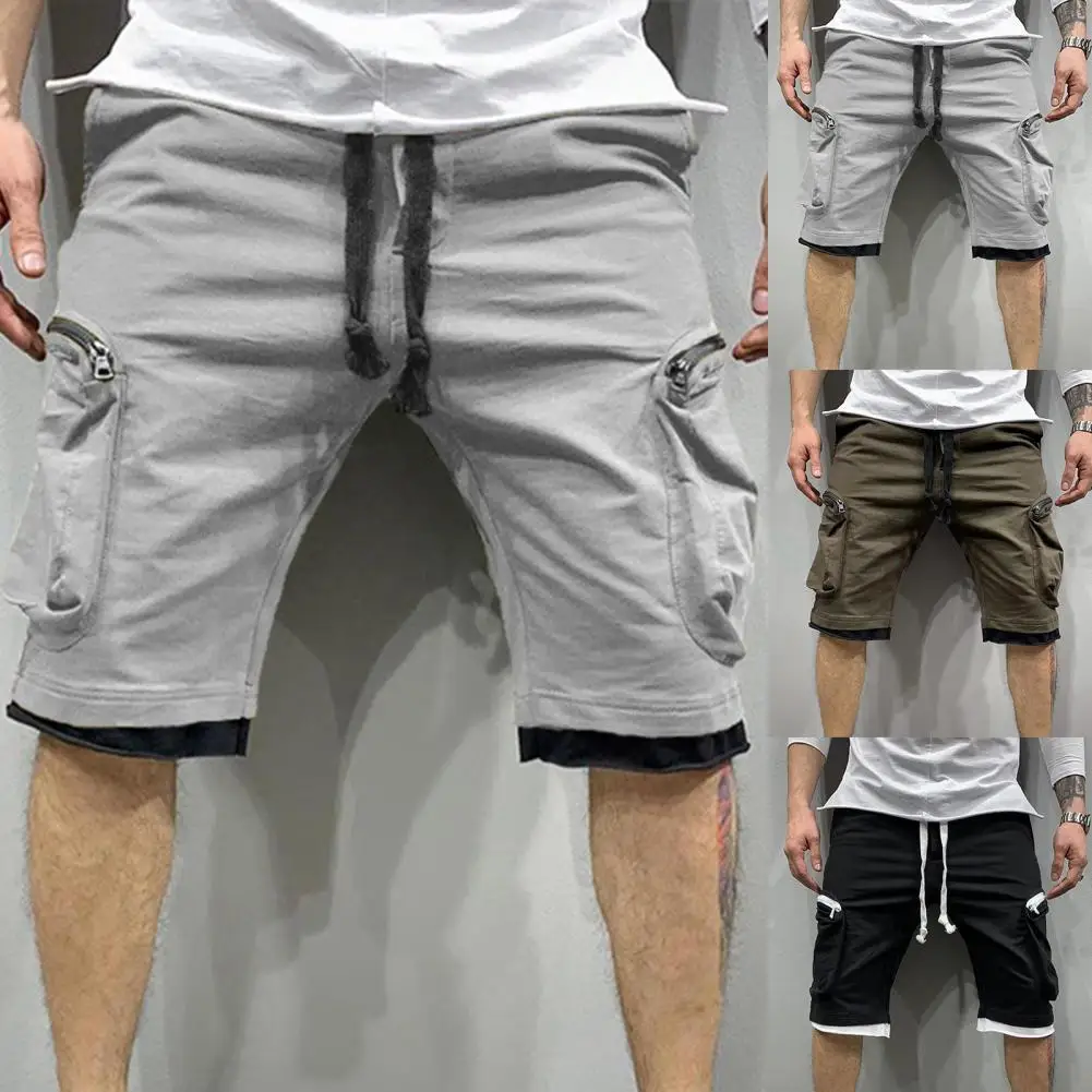 

Summer Gym Quick-drying Men's Jogging Short Fake Two Piece Cargo Shorts Knee Length Wide Leg Straight Sweat Shorts Streetwear