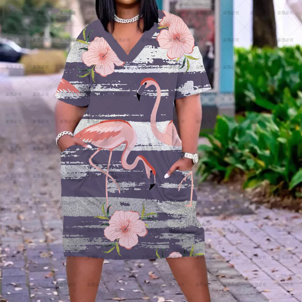 

Midi Sexy Dress Women Fashion Flamingo 3D Print Dress Women Slim Ladies Party Evening Dress Summer Knee Length Street Harajuku