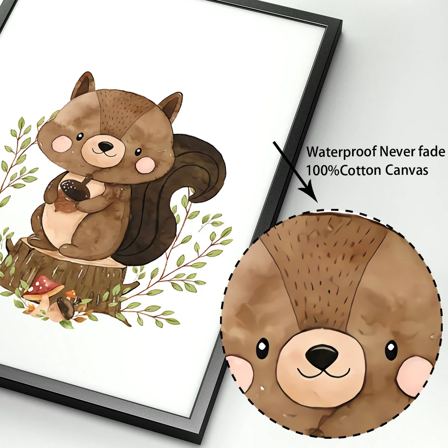 Лиса кролик медведь енот ежик белка детская настенная Картина на холсте постеры