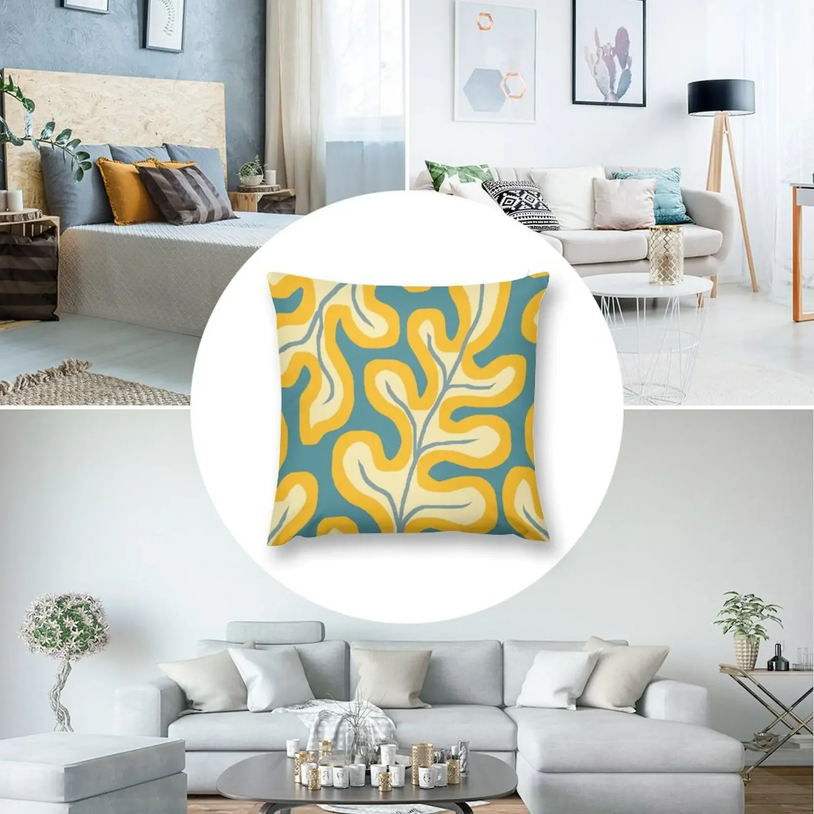 Современные листья гигге в желтом и синем декоративной подушке аниме-подушки