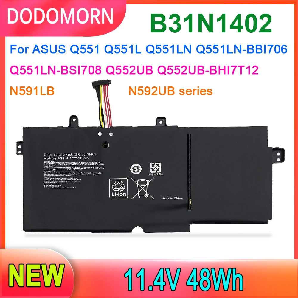 Фото Аккумулятор для ноутбука DODOMORN B31N1402 для ASUS N591LB N592UB Q551 Q551L Q551LN, модель Business Battery, гарантия качества, B31BN9H, 48 Вт·ч №1
