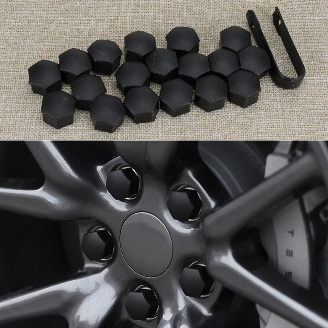 

20pcs/Set 21mm Black Car Wheel Lug Nut Cap Cover with Puller Plastic Fit for Tesla Model 3 X S