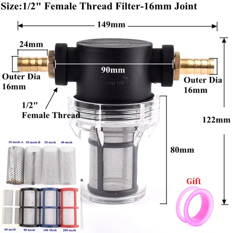 Filtro de água de água de chuva de 1/2 "Filtros de rega de água agrícola de irrigação agrícola Filtros de água Aquário Tanque de água 10 ~ 200 Conector de cobre de malha