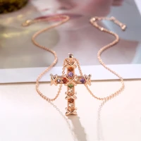 grier 2022 hip hop cross necklace for women mens jewelry zircon cross pendant aaa colored zircon necklace rose gold o chain