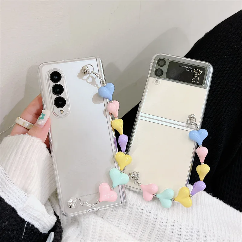 

Simple Colorful Love Bracelet Phone Case for Samsung Galaxy Z Fold 2 3 4 Hard Cover for Galaxy ZFlip3 Zflip4 Solid Shell Bracket