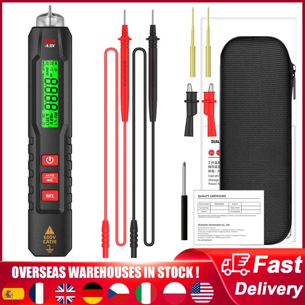 

Цифровой мультиметр BSIDE A3X, вольтметр в виде ручки, измеритель напряжения постоянного и переменного тока, TRMS, емкости, сопротивления, Гц, диод...