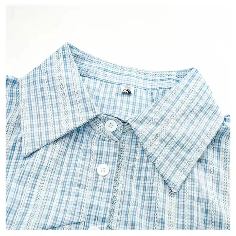 Шикарные женские рубашки с отложным воротником клетчатые блузки коротким