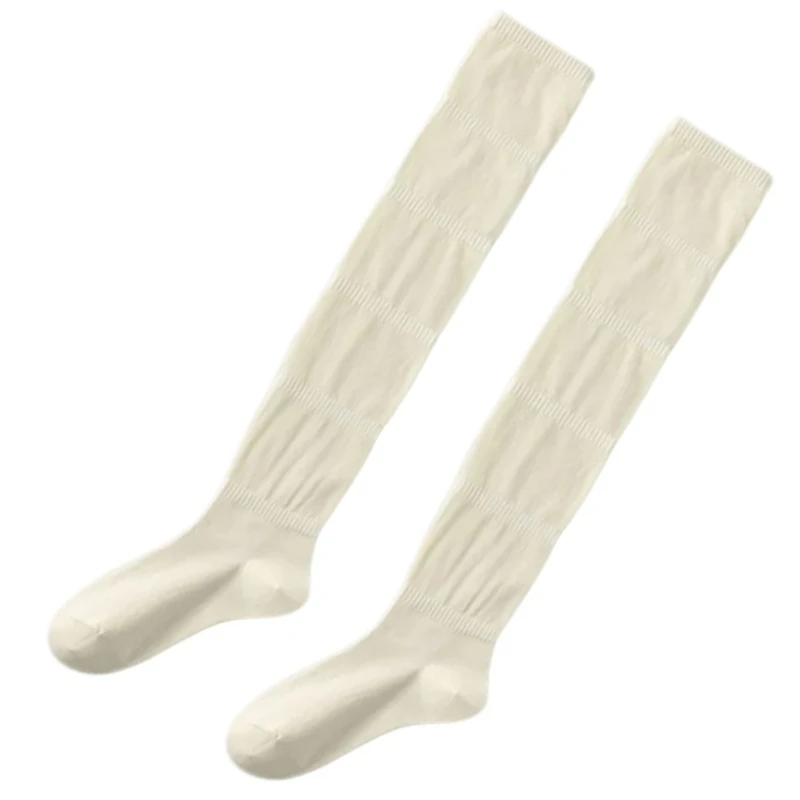 Сплошной цвет выше колена женские плиссированные тонкие полосатые длинные чулки