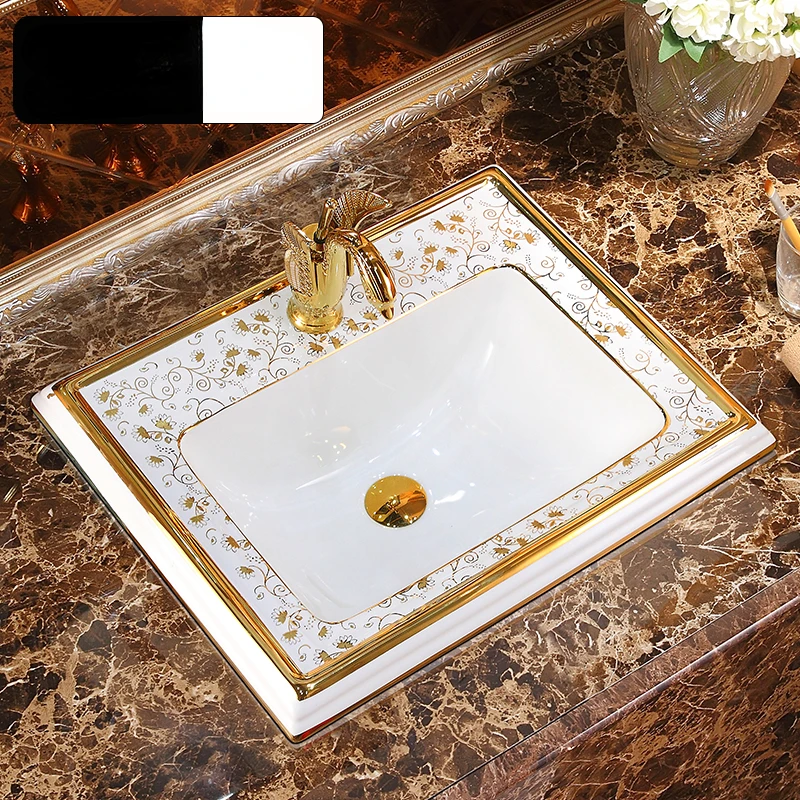 

Counter Basin Semi-Embedded Basin Wash Basin Table Basin Ceramic Square Household Basin European Style Counter Basin