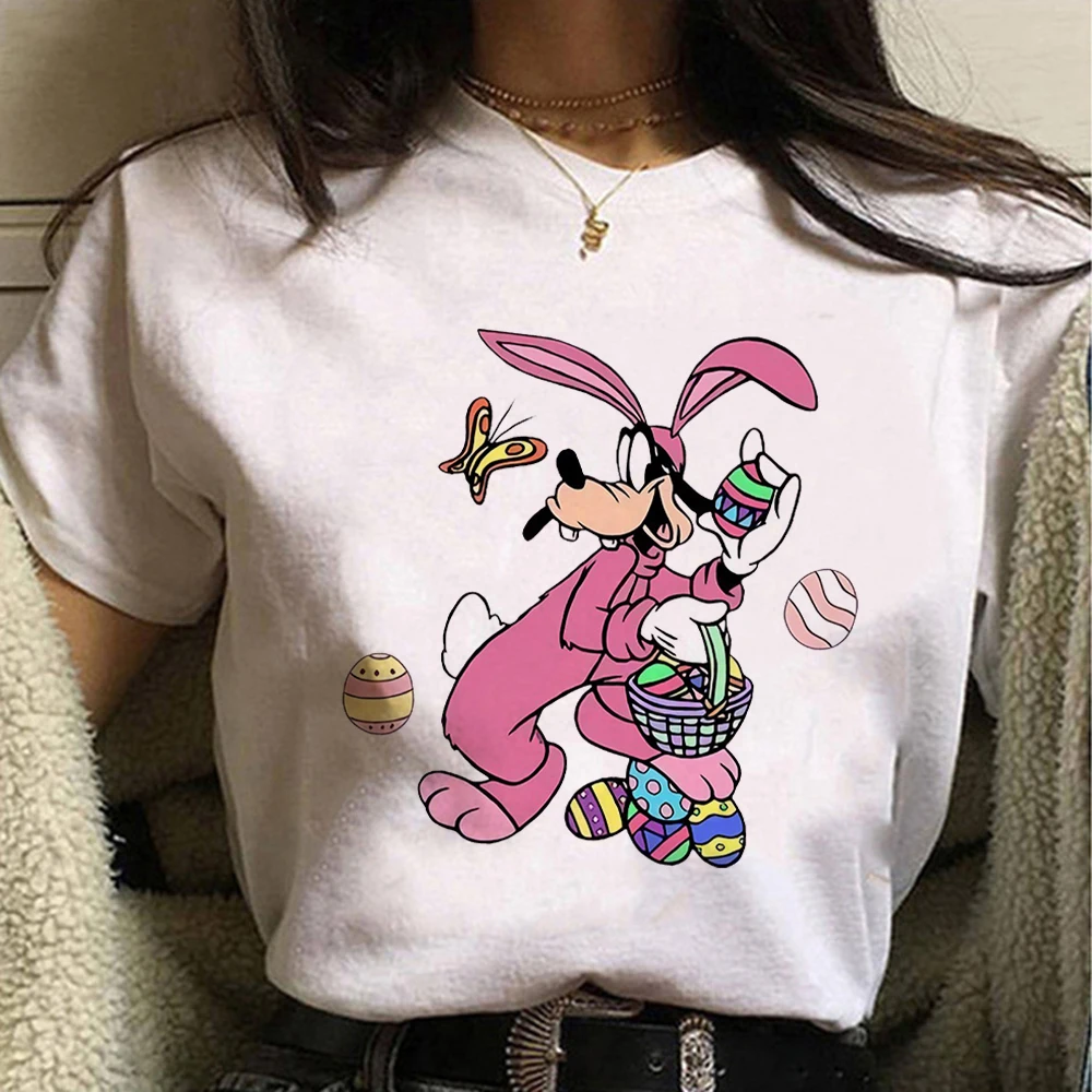 

2023 Happy Easter Disney Goofy Funny T Shirt Women Spring New Street Casual Cute Girls Clothes Aesthetic Cartoon Kawaii T-shirts