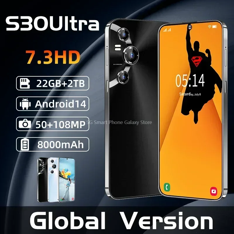 S30 Ultra 5G Глобальная версия 7 3HD Экран 22 ГБ + 2T 8000 мАч Android14 Мозговая мощность Dual Sim Face