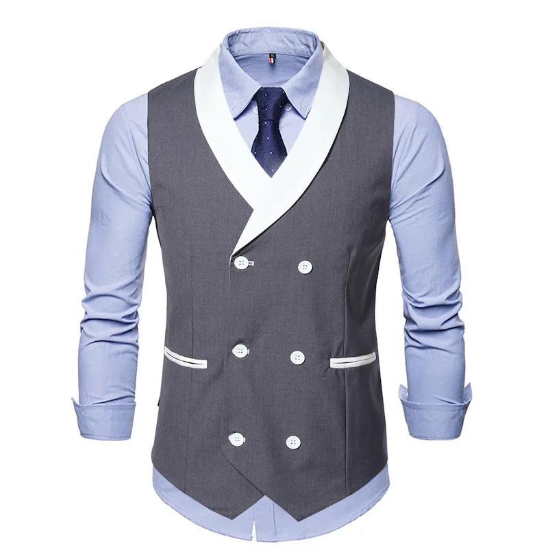 

Classic Versatile Casual Double Breasted Lapel Black White Contrast Suit Vest for Man Business Vests Daily Waistcoat