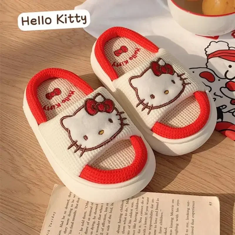 Популярные противоскользящие шлепанцы Sanrios для девочек Kawaii Hello Kitty хлопковые и
