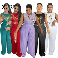 xuru new round neck sleeveless jumpsuit hot drill jumpsuit casual loose pleated jumpsuit women