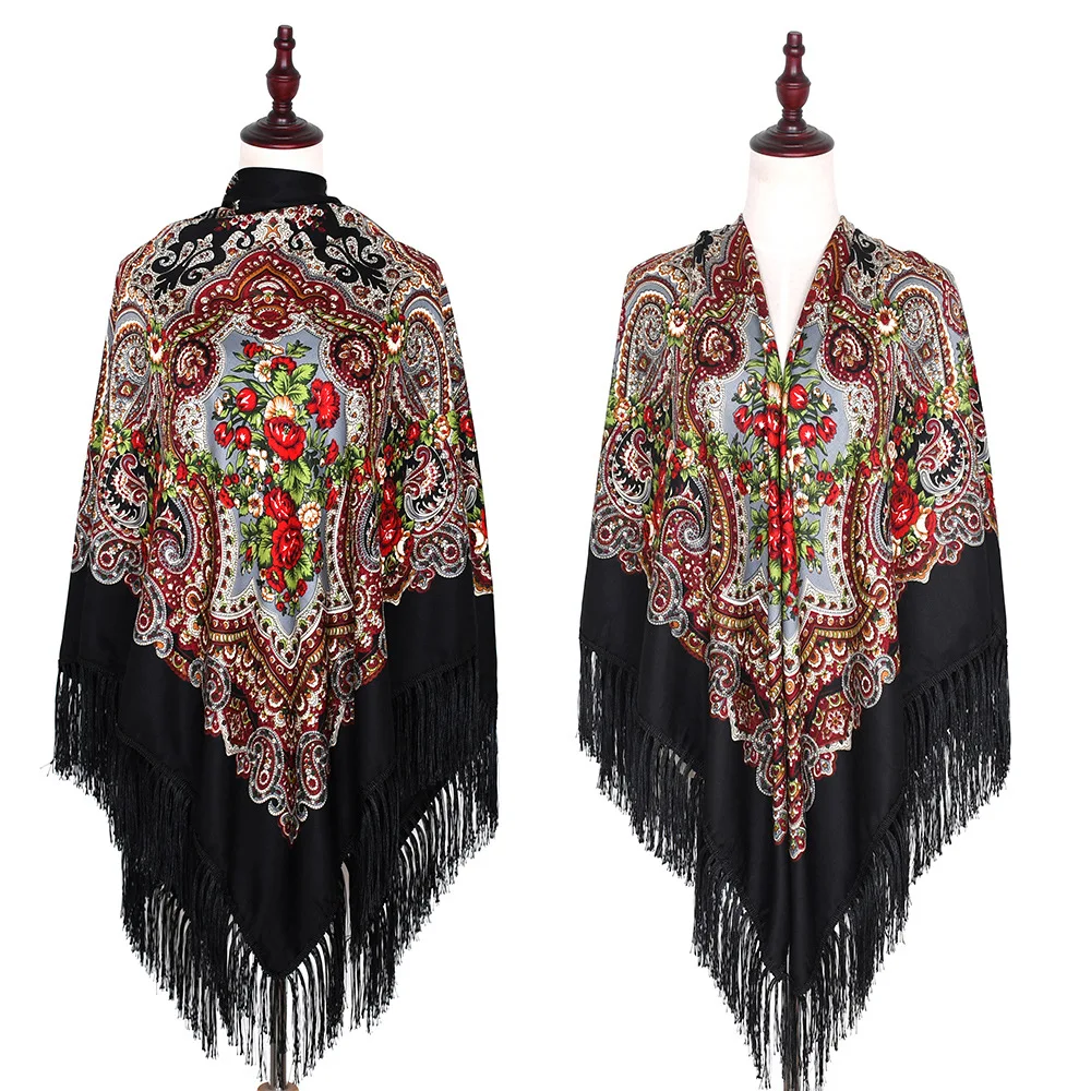 

Шарф женский, русский стиль, Квадратный, с бахромой, 160 х 160 см, зимний, теплый, шаль для путешествий