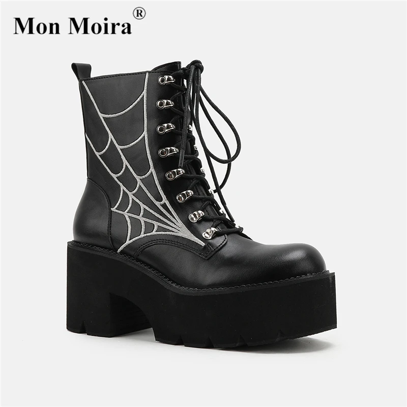 MONMOIRA Chunky Platform Black Goth Ankle Boots Women 2022 Autumn Zipper Punk Booties Ladies Thick High Heels Shoes Botas