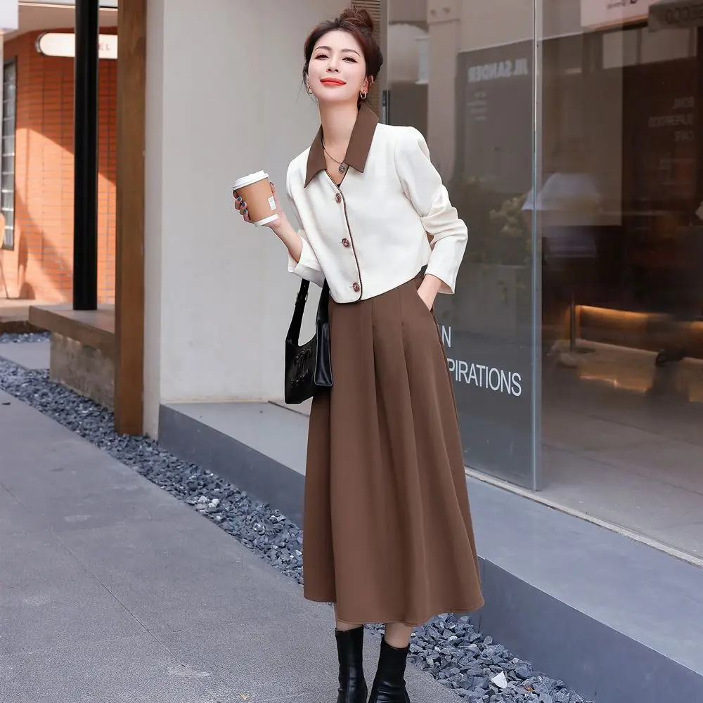 Temperament Slim Fit Jacket Blazer A-line Skirt Two Piece Elegant Women's Dress Set Summer Business Set Outfits