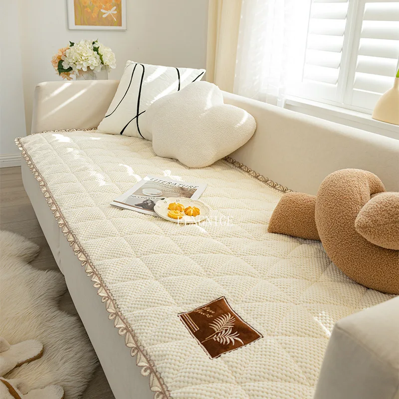 

Thicken Plush Sofa Cover Cat Pet Sofa Mat Ruffled Skirt Non Slip Couch Towel for Living Room Couch Sectional Sofa Slipcovers