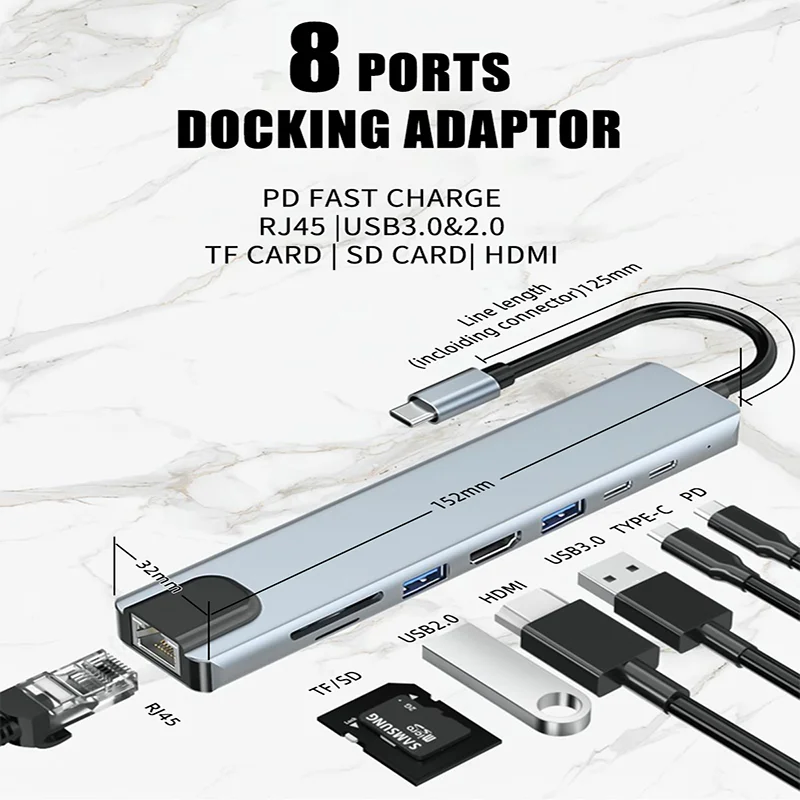 

Laptop Hub Usb C 3 To HDMI-Compatible PD Charge 5/6/8/11 Ports Dock Station RJ45 with PD TF SD Usb Splitter for Macbook Pro/Air