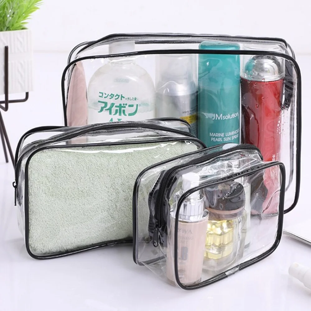 

Clear Toiletries Bag Travel Makeup Cosmetic Bag Waterproof Environmental PVC Zipper Closure Storage Organizer Wash Bathroom Bag