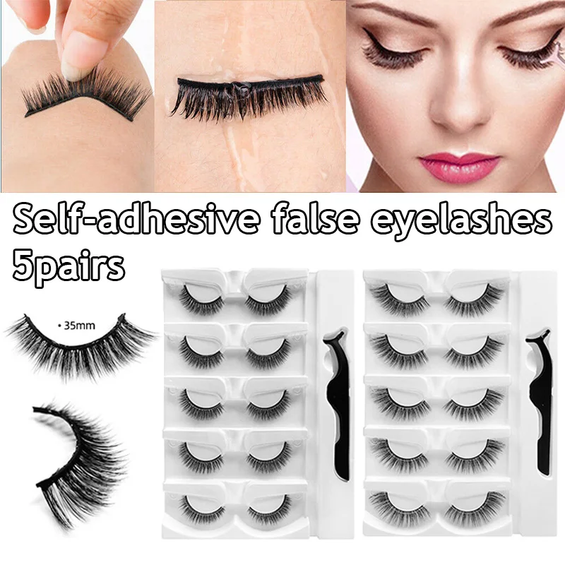 

3D Fake Eyelashes Reusable Self-adhesive Glue-Free Lashes 3 Seconds to Wear Natural Curly Faux Mink Hair Fake Lashes Extension