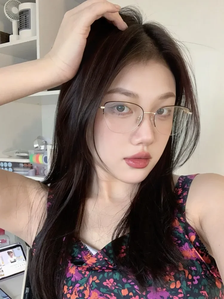 retro złota jedwabna półramka kocie oko gładka twarz anty-niebieskie światło studenckie z krótkowzrocznością okulary na wysokim stopniu