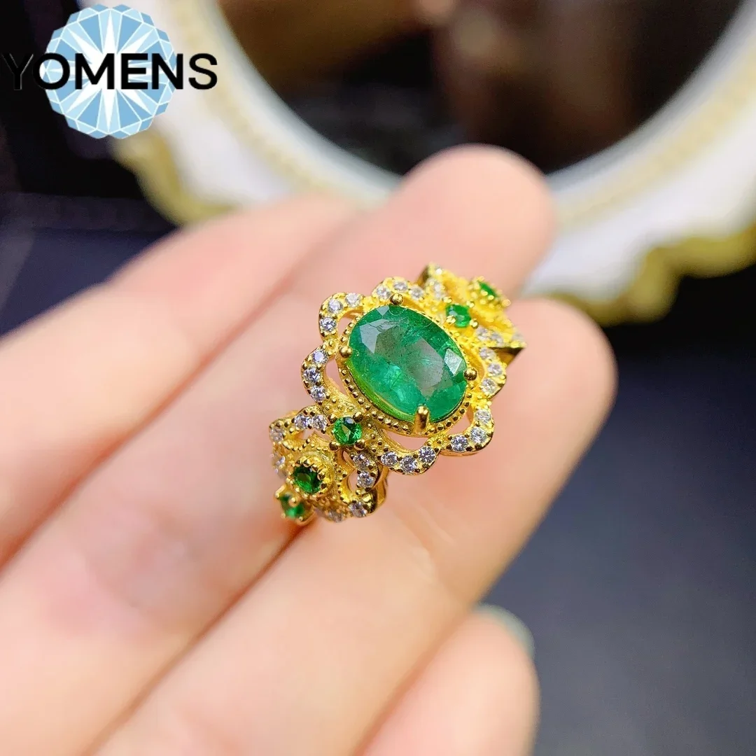 Оригинальное Серебряное Кольцо С Изумрудным Камнем. Элегантные Женские