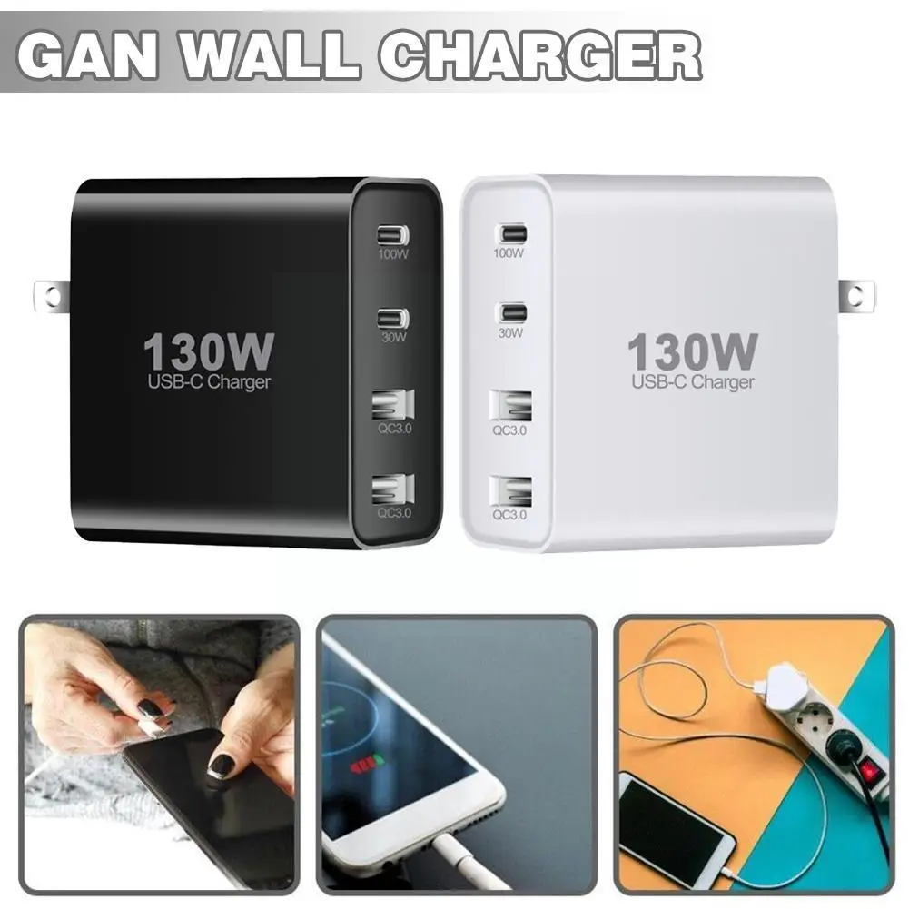 

URVNS 130W GaN Wall Charger 4-Port USB C PD 100W PPS 30W QC3.0 Fast Charging For MacBook Pro/Air IPad IPhone 14/13/12 Galax S8H0