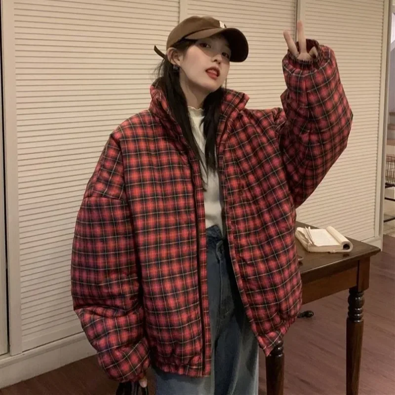 Модная ретро клетчатая хлопковая одежда женская зимняя новая Корейская версия