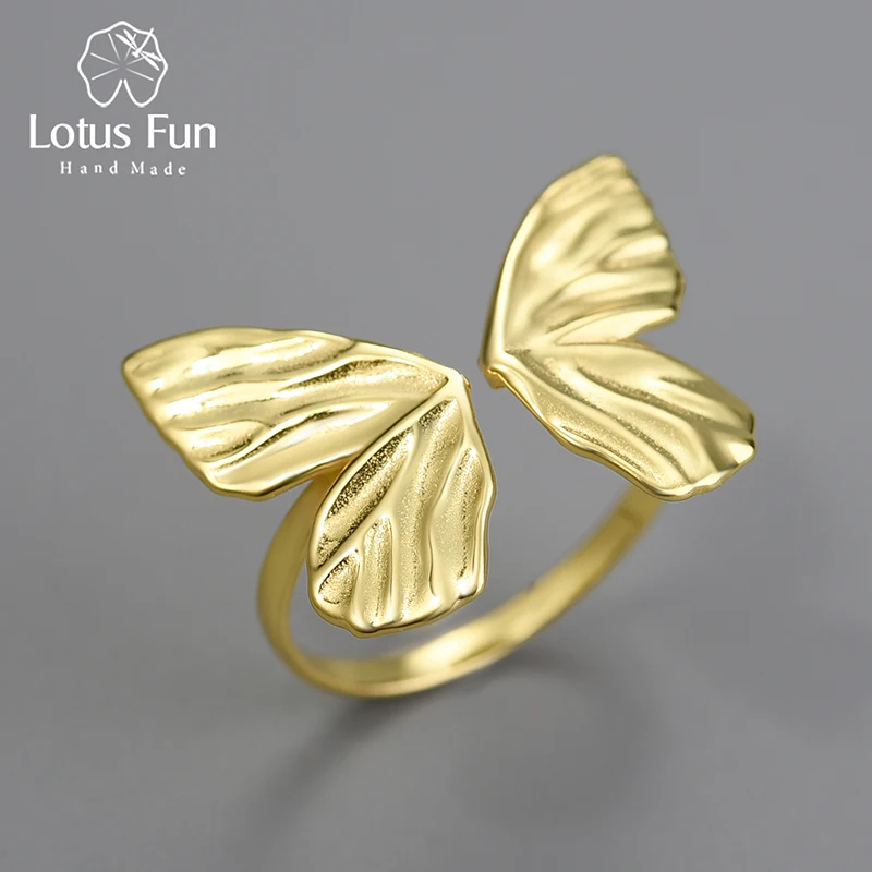 Lotus Fun 18K Gold Adjustable Vintage Butterfly Dating Rings for Women Gift Real 925 Sterling Silver Luxury Quality Fine Jewelry