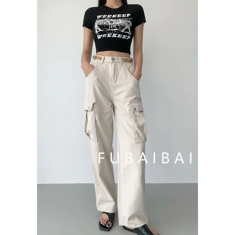 

Apricot High Waist Women Jeans Overalls Vintage American Fashion Leisure Female Wide Leg Trousers Baggy Straight Denim Bottoms