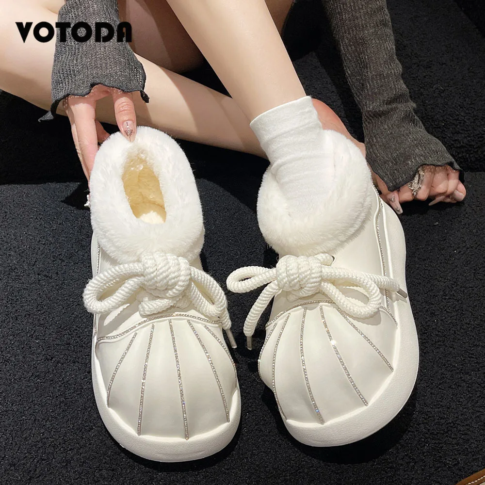 

Women Slippers Winter Snow Boots Outdoor Thick Sole Plush Warm Short Boot EVA Ankle Boots Cute slides clogs Lace-up Shoes Female