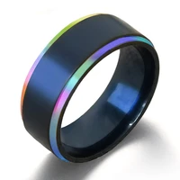 8mm black stainless steel basic ring mens rainbow line classic mens wedding ring multicolor jewelry brother ring