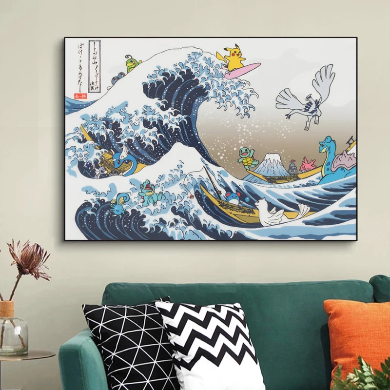 Постеры The Great Wave Pokemon One Piece японское комиксное аниме картины на холсте и принты