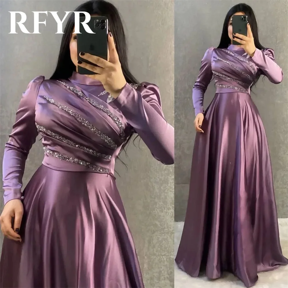 RFYR Мусульманское вечернее платье с длинными рукавами и высоким воротом из бисера