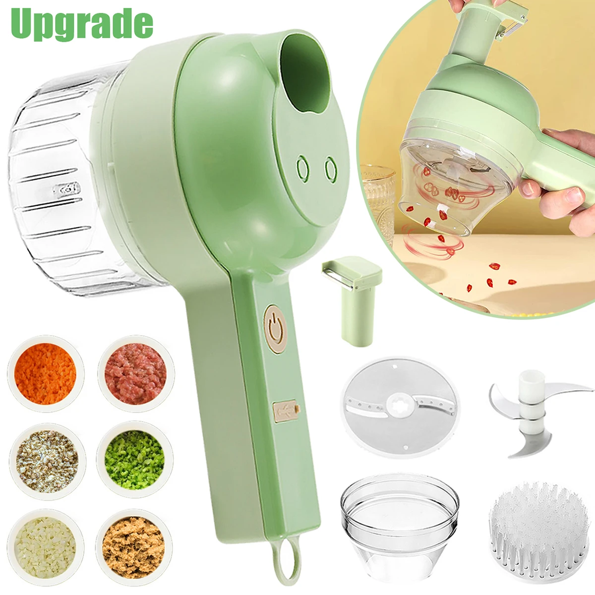 

Upgraded 4 In 1 Electric Vegetable Cutter Slicer Handheld Multifunctional Garlic Mud Press Masher Food Chopper Kitchen Gadgets