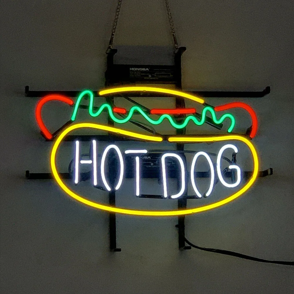 

Hot Dog Neon Light Sign Custom Handcraft Real Glass Tube Fast Food Store Restaurant Advertise Room Decor Display Lamp 17"X14"