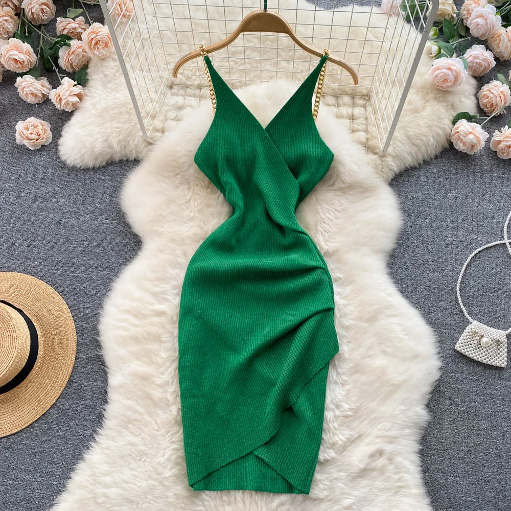 Женское трикотажное платье с блестками элегантное облегающее V-образным вырезом