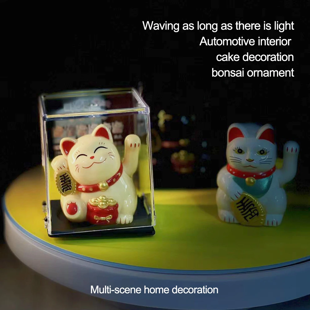 

Lucky Cat Decoration Solar Powered Automatic Waving Hand Lucky Cat Ornaments Cake Baking Home Office Car Decor