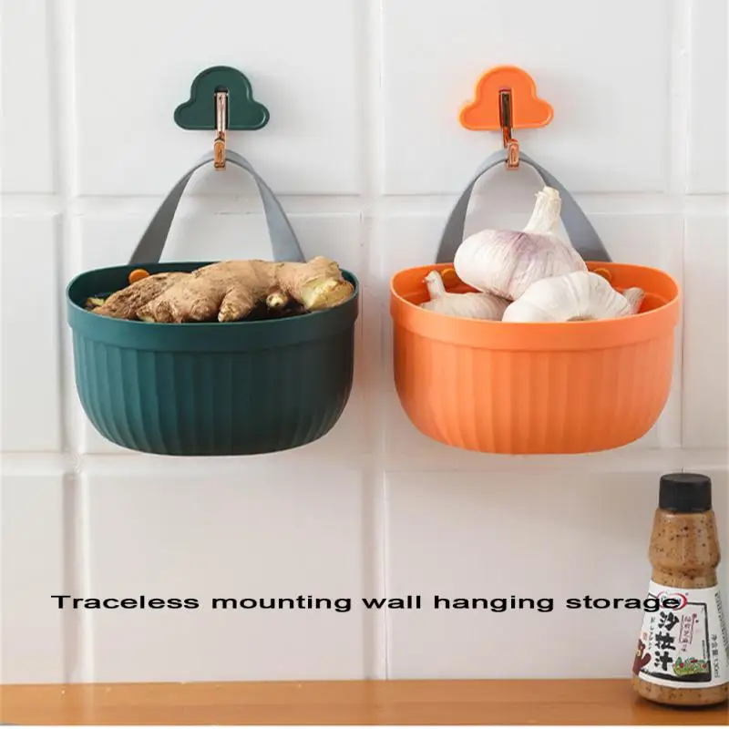 Green Onion Ginger Garlic Storage Organizer Wall Hanging Storage Basket Organizer No-Punch Home Bathroom Plastic Storage Box