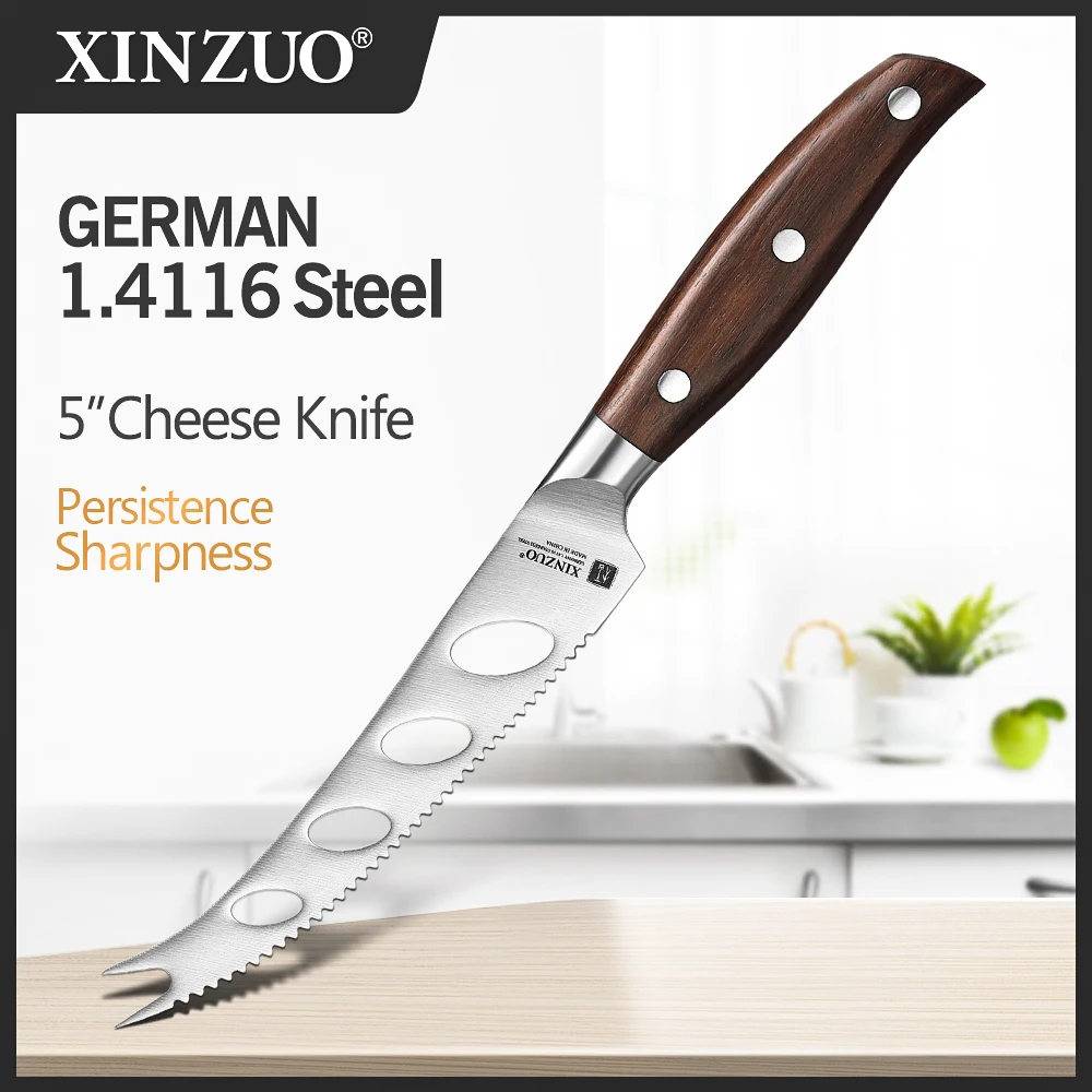 

XINZUO 4-hole Cheese Knife Stainless Steel Multifunction Baking Tools Pizza Butter Cutter Red Sandalwood Handle
