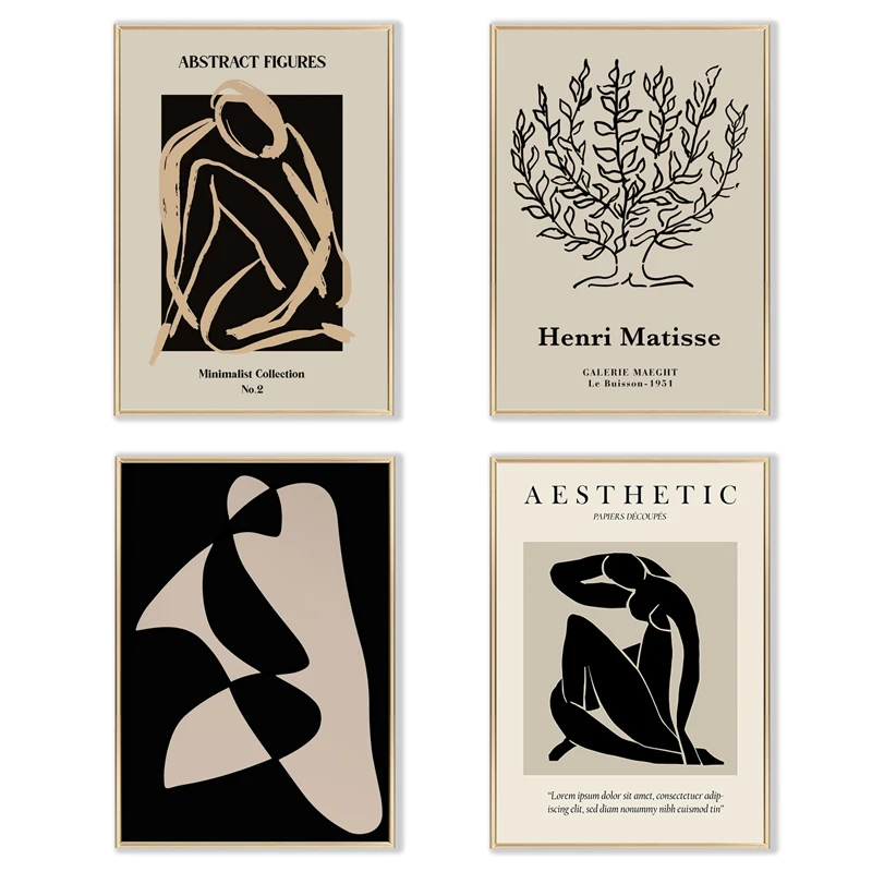 

Abstract Figures Posters Modern Beige Black Matisse Tree Canvas Print Paintings Nordic Wall Art Picture for Living Room Aisle