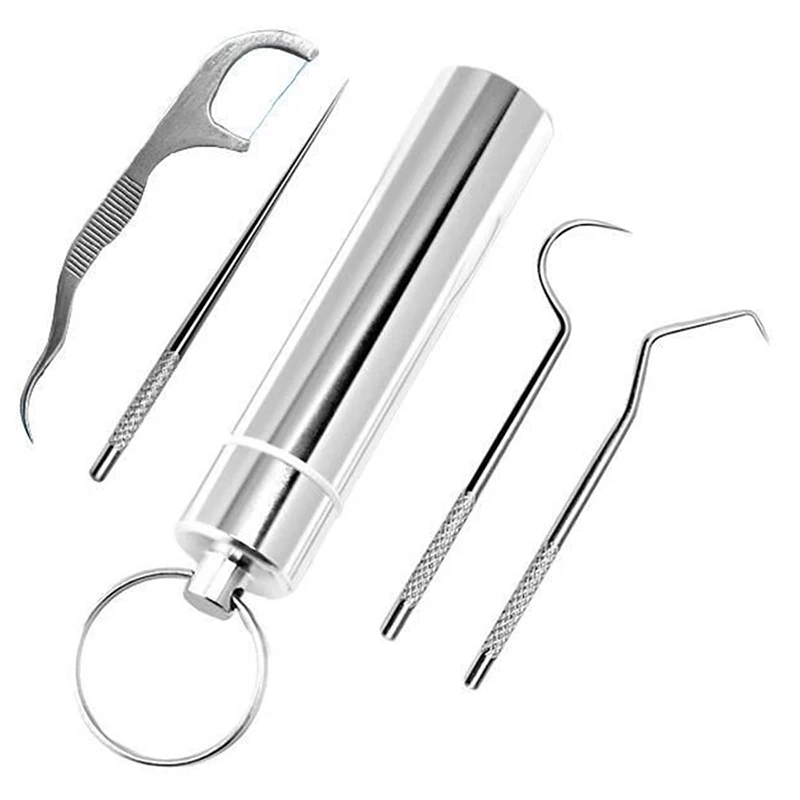 

Portable Dental Tool Set Flossing Tooth Picking Tool Metal Stainless Steel Spiral Ear Pick Spoon Kit Oral Hygiene Tartar Removal