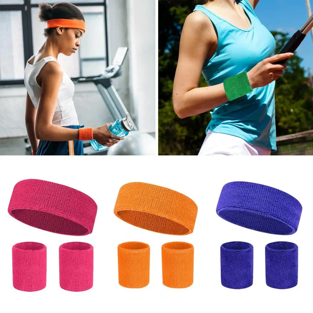 

1 Set Workout Headband with Wrist Wrap Soft Moisture-wicking Breathable Stretchy Sports Sweatband Wrist Guard Set