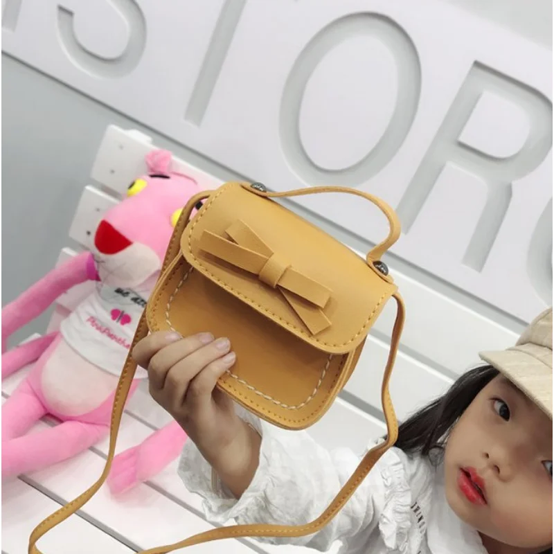 Kids PU Leather Solid Bowknot Princess Handbags Toddler Messenger Crossbody Bags Children Girls Princess Shoulder Bag Coin Purse