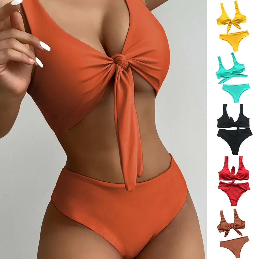 

2 шт./комплект, Женский однотонный пляжный купальник с чашками пуш-ап