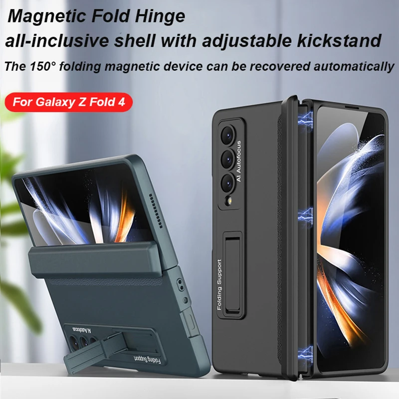 For Samsung Galaxy Z Fold 4 Fold4 Case Ultra-thin Matte Folding Magnetic Hinge Kickstand Shockproof Protection Holder Hard Cover