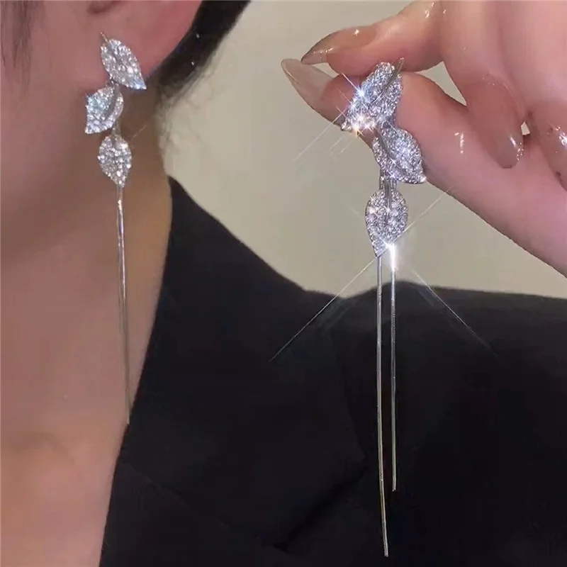 

Tassel Earrings Dangle Plated Leaf Long Wedding Gift Women Jewellery